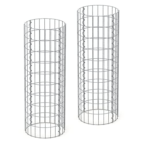 ECD Germany Gabionen-Säule Steinkorb 2er Set Ø35x100cm Rund verzinkter...