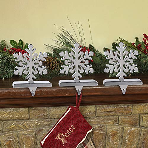 Fowecelt 3D Snowflake Christmas Stocking Hanger Silver Metal Mantle Stocking Holders for Mantel Shelf Tv Stand Christmas Holiday Decorations