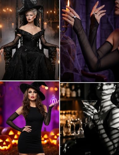 Avidlove Long Fingerless Sheer Mesh Gloves with Rhinestone Ring for Party - image 5