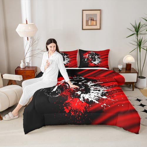 Image of Feelyou Kids Ombre Dirt Bike Duvet Insert Queen Size, Motocross Comforter Set Boys Girls Extreme Sports Bedding Set Teens Bedroom Decor Microfiber Bed Set