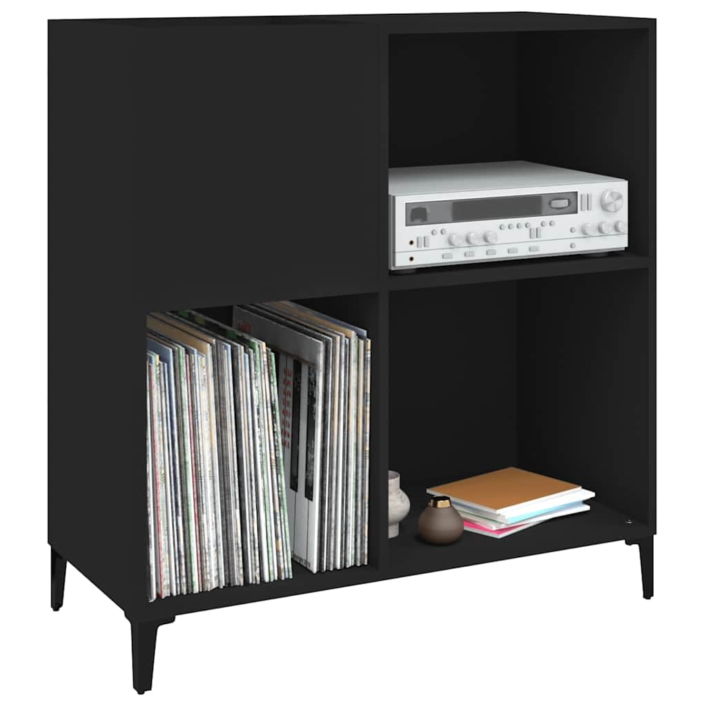 Armadio per dischi in legno nero, con gambe in metallo, 84,5 x 38 x 89 cm, spazio per dischi, soggiorno, credenza, vetrina, organizer per ufficio e sala da pranzo