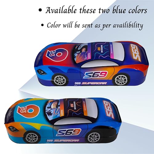 Image of ZAFCO Metal Pencil Box for Boys | Compass for Kids | Pen Box for Students | Geometry for School | Car Theme | Birthday Return Gift 1 Unit (Blue)