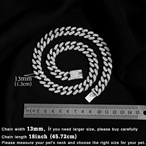 Image of Cuban Link Dog Collar Gold Silver Color Metal Dog Chain Collar Cuban Diamond Chain Pet Collars for Dogs Cats Jewelry 8 /10 /14 /16 /18 /20 /24 /28 Inch (18inch, Silver)