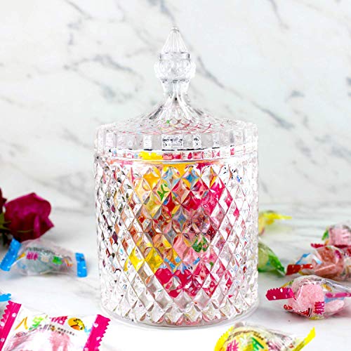 Image of SKDBPM Crystal Glass Candy Jar with Lid, Diamond Pattern,Decorative Storage Container