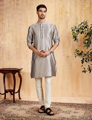 Image of Amazon Brand - Symbol Men Festive Solid Long Kurta (Regular Fit)
