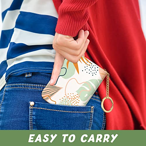 Image of Aiawoxc Credit Card Holder for Women, Small RFID Wallet Slim Leather Card Organizer Case with Zipper and Keychain, Boho Leaves