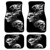 Buybai Car Floor Mats Skull Cool Design Fashion Black and White Classic Foot Carpet Universal for Car SUV Van