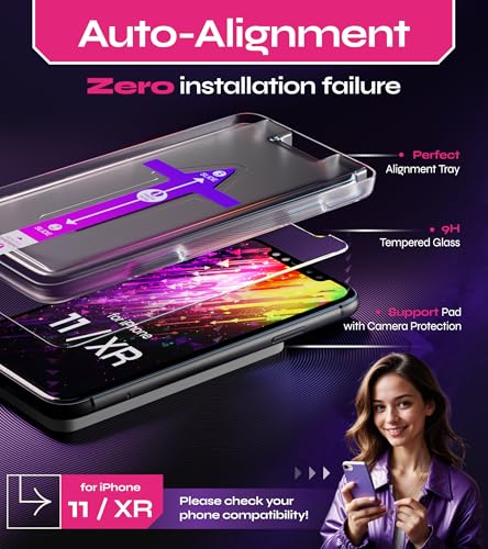 Image of Defenslim Screen Protector for iPhone 11 / XR (2Pack), Easy Auto-Align Install Kit, 6.1 inch Tempered Glass, 9H Hardness, Ultra HD Clear, Case Friendly, EasyShield