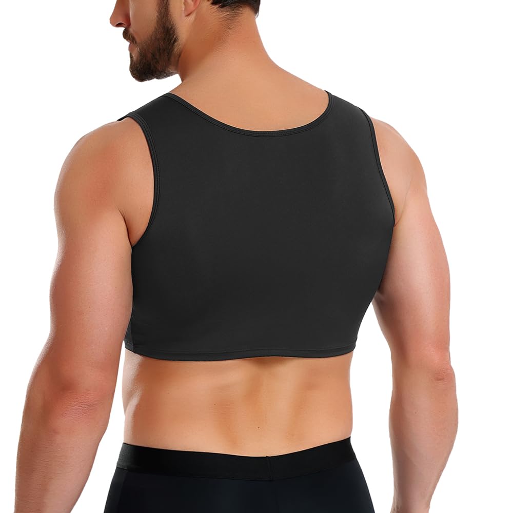Bslingerie Camicia da uomo imbottita a compressione muscolare con finto potenziatore di petto e spalle, intimo invernale a maniche lunghe, nero, taglie S-XXL