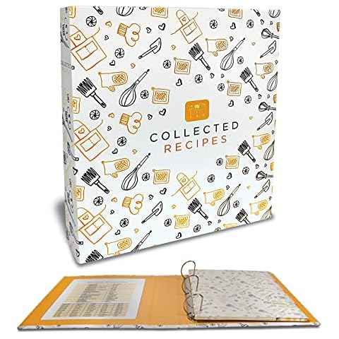 Better Kitchen Products Recipe Binder, Full Page 3 Ring Standard Binder Organizer Set (with 50 Page Protectors & 12 Category Divider Tabs) by Better Kitchen Products, 11.5" x 12" Black & Gold Montage Cover