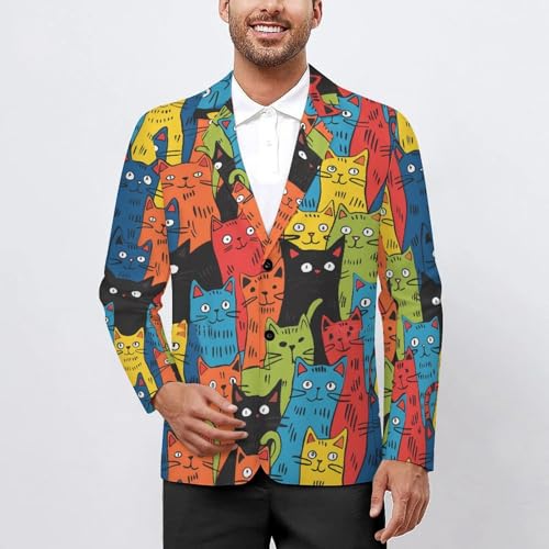 Colorful Cats Printed Men's Classic Fit Suits Funny Casual Stylish Two Button Blazer2