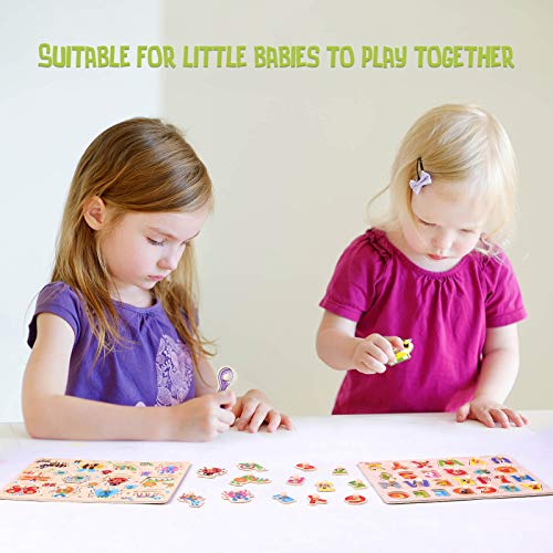 WADILE Wooden Peg Puzzles 4PC for Toddlers 2 3 4 Years Old Toddler Puzzles Set Letter Number Car Daily Supplies Learning Toys Gift for Girls and Boys - Thumbnail 2