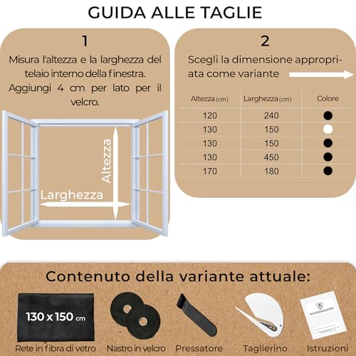 MÜCKENMEISTER® Fliegengitter Fenster (130x150cm, schwarz) aus Glasfaser - Fliegengitter zuschneidbar - Insektenschutz Fenster mit Klebestreifen - Fliegennetz Fenster - Mückennetz Fenster