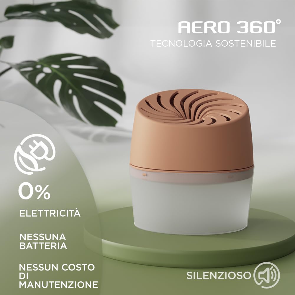 Ariasana Assorbiumidità Aero 360° Compact Pesca Colour Collection, 1 Deumidificatore e 1 Tab di ricarica 450g, Assorbiumidità per la circolazione dell'aria, Deumidificatore casa contro l'umidità