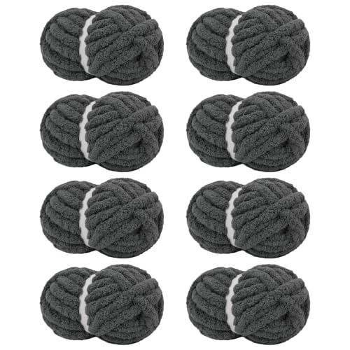 Image of Chunky Yarn for Hand Knitting Soft Jumbo Bulky Fluffy Chenille Yarn for Crocheting Blanket Scarf DIY 8 Pack (Charcoal, 28yds, 8 Ounces Each)
