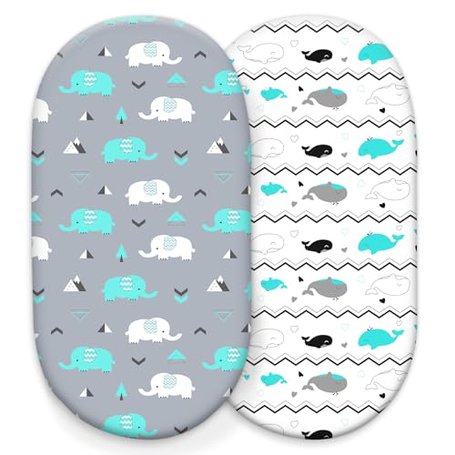 Image of Stretch Fitted Bassinet Sheet Set BROLEX 2 Pack Cradle Sheets for Bassinet Pad/Mattress,Unisex Boys Girls,Ultra Soft,Elephant Whale