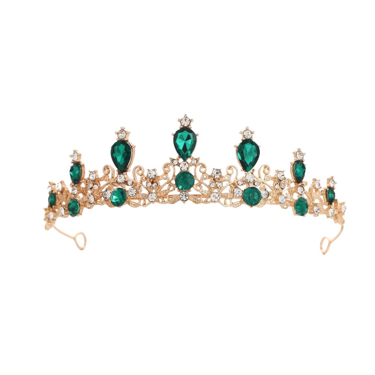 Caelumdecor Women's Green New Bridal Crown Tiara Rhinestone Hair Accessories Wedding Prom Headpiece