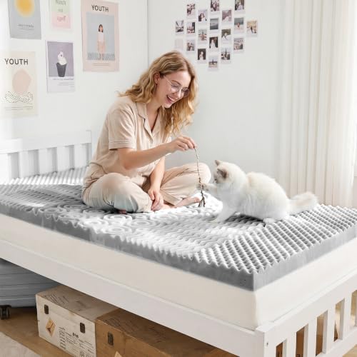 Image of SINWEEK Mattress Topper 5-Zone Memory Foam Mattress Topper Pressure Relieve Soft Mattress Pad, CertiPUR-US Certified, 2 Inch Twin XL Size, Gray