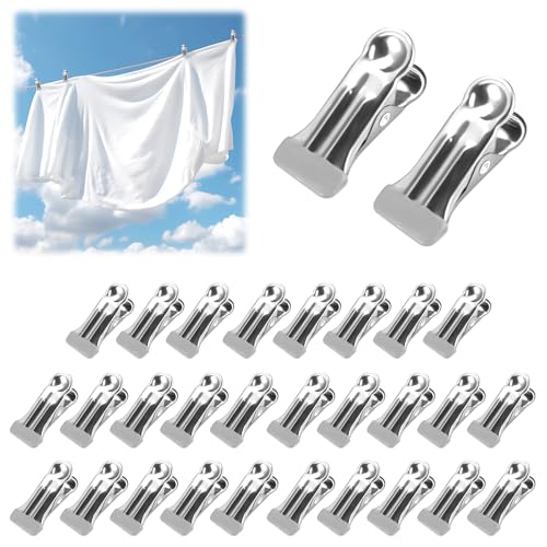 30 Piezas Pinzas Ropa de Acero Inoxidable, Pinzas Ropa Que No Dejan Marca, Viento y Antideslizante, Pinzas Tender Ropa Metalicas Multipropósito para Ropas, Toallas, Calcetines, Sellado de Alimentos