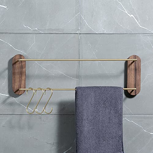 Thicken Bath Towel Bar Wall Mounted Bathroom Towel Rack Wood Brass Shower Room Shelf Punch-Free Towel Bar Hanger Creative Simply Bathroom Accessories Bathroom Accessory Set (Color : 3Pcs Brass Hook) #TOP1