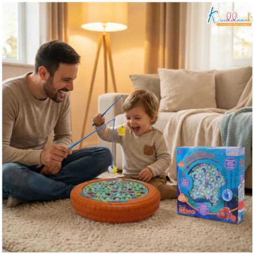 Image of Nemo Theme Musical Rotating Fishing Game for Kids - Interactive Battery Operated Learning Toy with 45 Fishes & 4 Fishing Poles - Educational Fun for Boys & Girls|Birthday Gift for Ages 3+