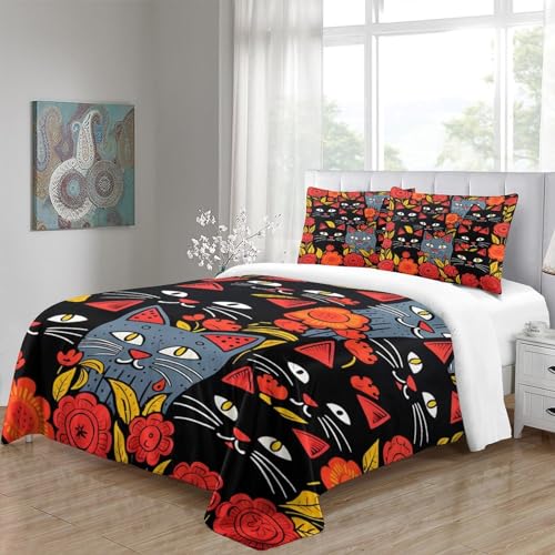 Parure de lit chat 3D king en microfine premium avec fermeture éclair