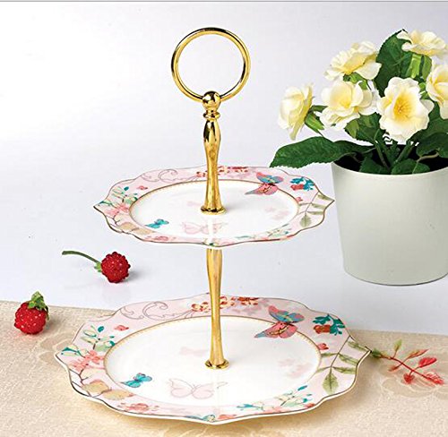 YBK Tech Piatto Piano In Porcellana Bone China Con Farfalle Dipinte A Mano - Rosa, 26,7 Cm - 6