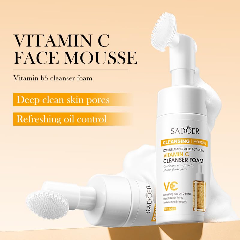 Vitamin C Foaming Face Cleanser, Foaming Cleanser with Silicone Brush - Image 2