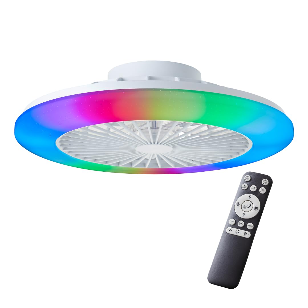 Brilliant LED Deckenleuchte mit Ventilator, 49 cm Ø – RGB Frontlicht & CCT Zentralbeleuchtung, inkl. Fernbedienung, dimmbar & Farbwechsel