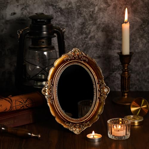 AceOrbit Black Obsidian Look Scrying Mirror with Vintage Frame Mystic Divination & Meditation Mirror Spiritual Gift Halloween Home Decor & Witchcraft Accessories(Oval Style 6.5 x 8.5 Inch)