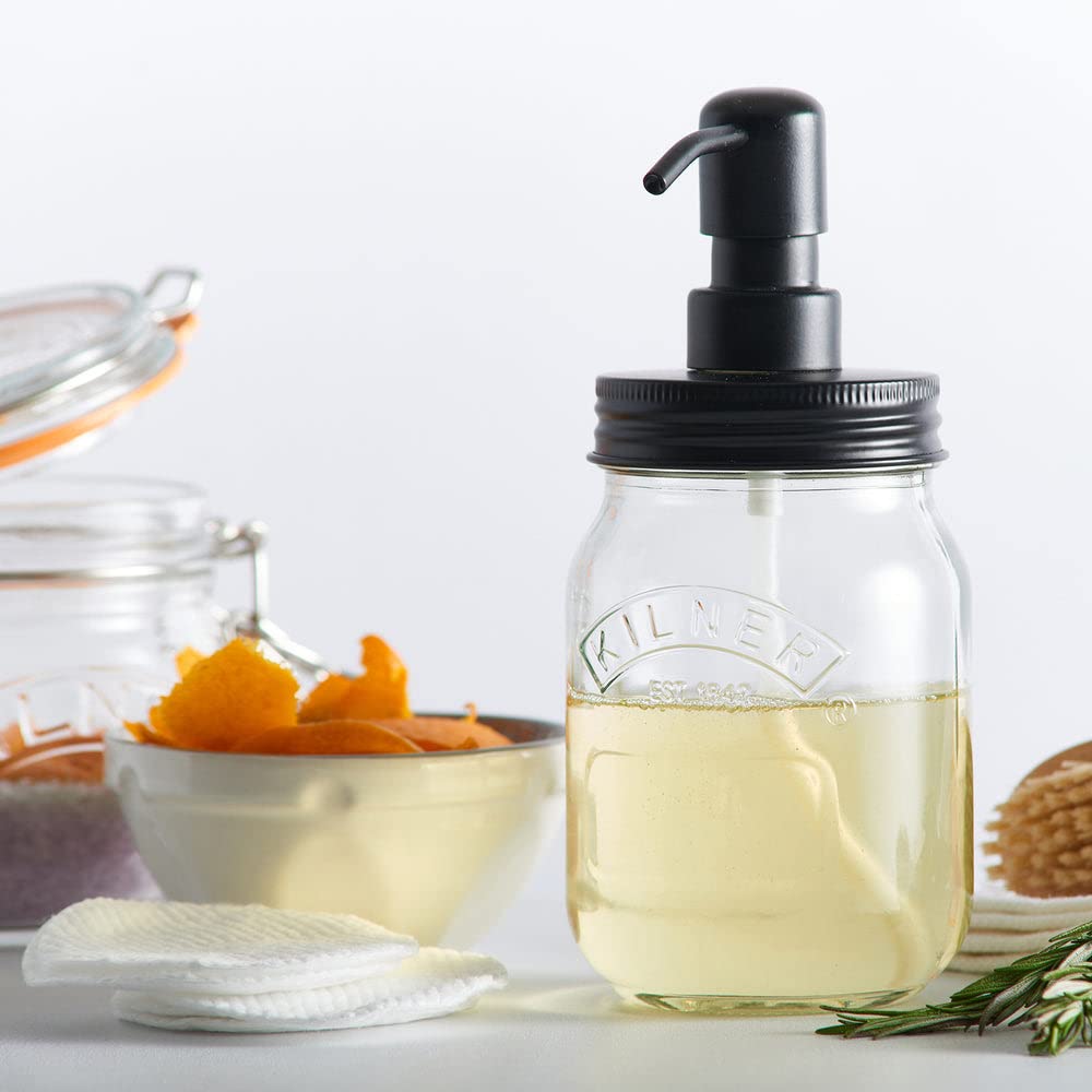 Kilner Premium 500ml Glass Liquid Soap & Lotion Dispenser | Refillable Bathroom/Kitchen Bottle with Stainless Steel Pump | BPA-Free, Rust-Resistant, Eco-Friendly 1