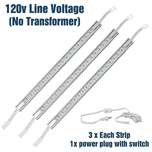 Image of 3 x 12 LED Strip Kit - Silver Cover with Cool White Light (6,000k) - Under Cabinet Furniture 120v /110v - Dimmable - Line Voltage - Professional Grade Electrician