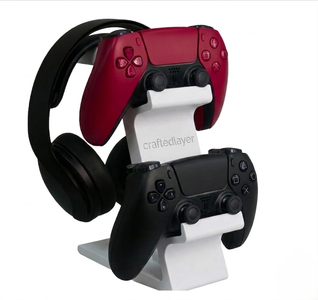 Dual Controller and Headphone Stand for PS5 and Xbox - Gaming Headset Holder & Controller Organizer - PlayStation 5 Accessories - White-image-39