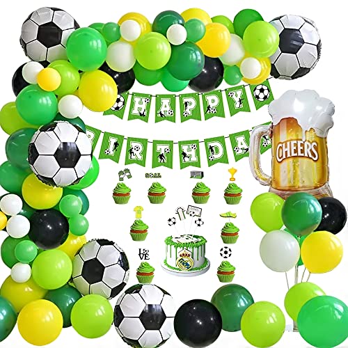 Fussball Deko Geburtstag Kinder mit Happy Birthday Girlande Banner Fußball Folienballons Cake Deko Soccer Party Dekorationen Fußballfan Themenfeier Geburtstagsfeier Party Deko Cover