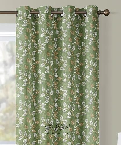 Image of Leaves Curtain Panel for Door 7 ft Set of 2 Window Curtains for Living Room | Premium Floral Curtain Panel | Green Color Curtain 7 feet