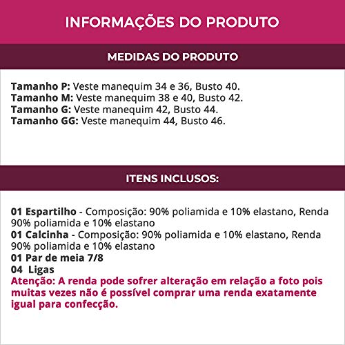 Espartilho Vermelho Transparente em Renda com Meia 7/8 e Calcinha - VC3295