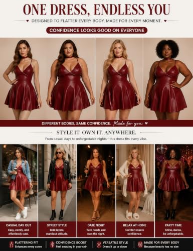 Image of ohyeah Faux Leather Lingerie Set for Women Plus Size PU Lingerie V Neck Backless Babydoll Chemise Mini Lingerie Dress