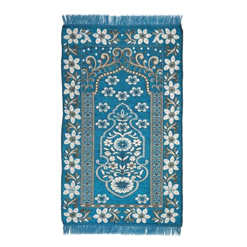Image of Velvet Floral Janamaz Mat | Prayer Mat /Meditation Janamaz for Namaz /Meditation Mat /Muslim| Size 27x50| Washable Soft Prayer Mat (Aqua)