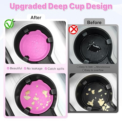 Image of SINGARO Car Cup Holder Coaster, Silicone Cup Holder Insert, Universal Non-Slip Cup Holders, Car Accessories Interior for Women and Man 4 Pack Pink