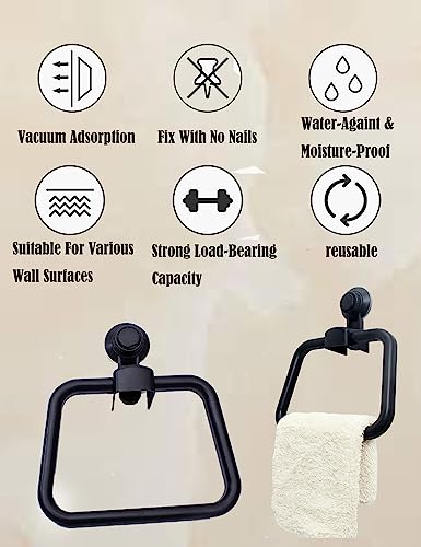 Bozkoa Reusable Suction Cup Towel Holder For Bathroom Wall,Matte Black Towel Ring & Towel Racks For Bathroom,Modern And Stylish Hand Towel Holder For Bathroom Wall And Kitchen #TOP2