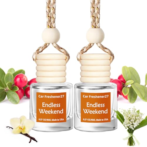 Image of Hanging Car Air Freshener, Long Lasting Essential Oil Diffuser, Non-Toxic Endless Weekend Scent, Cute Car Fresheners for Women, 2 Pack Made in USA