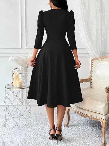 Nmoder Women Casual Midi Semi Formal Fit and Flare 3/4 Sleeve A-line Dress for Church Work Wedding Guest Cocktail Dresses3