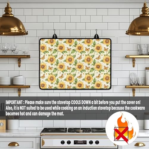 Image of Sunflower Butterfly Stove Top Cover for Electric Stove, Glass Ceramic Stove Top, Heat Resistant Cooktop Cover Dish Drying Mats