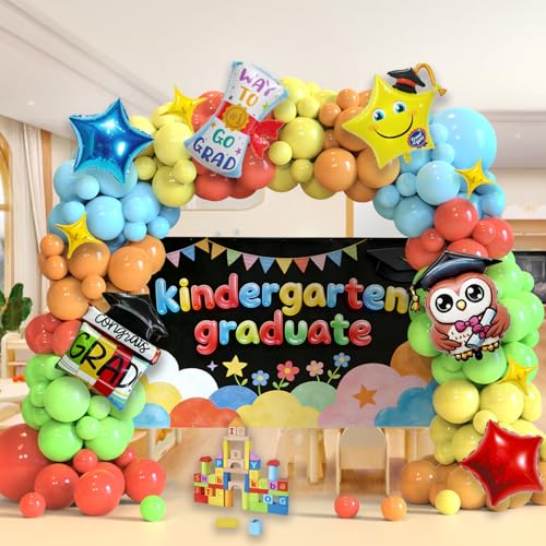 Drxole Kindergarten Graduation Balloon Arch Kit Kindergarten Graduation Party Decorations Colorful Latex Balloons with Owl Diploma Star Foil Balloons for Preschool Grad & Classroom Decor
