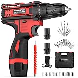 Cordless Drill, WAKYME 12.6V Power Drill Set, Electric Drill with 2 Lithium-Ion Batteries, 30 Nm, 18+3 Clutch, 3/8' Keyless Chuck and Variable Speed for Drilling Wall, Bricks, Wood