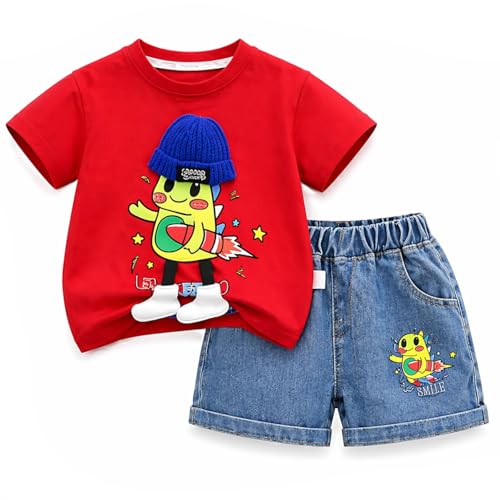 Image of Bold N Elegant Cotton Cute Cartoon Printed Half Sleeve T-Shirt And Shorts Clothing Set For Infant Toddler Baby Boy Girl