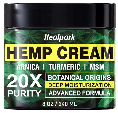 Healpark Hemp Cream 8 fl oz - Arnica MSM Turmeric Emu Oil Menthol Aloe