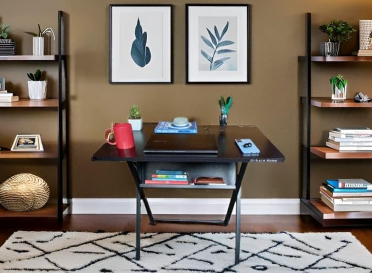 Urbain Home Quebec Foldable Study Table with Bookshelf, Computer Table for Home & Office, Heavy Duty Foldable Work from Home Desk (Dark Rosewood) - Image 4