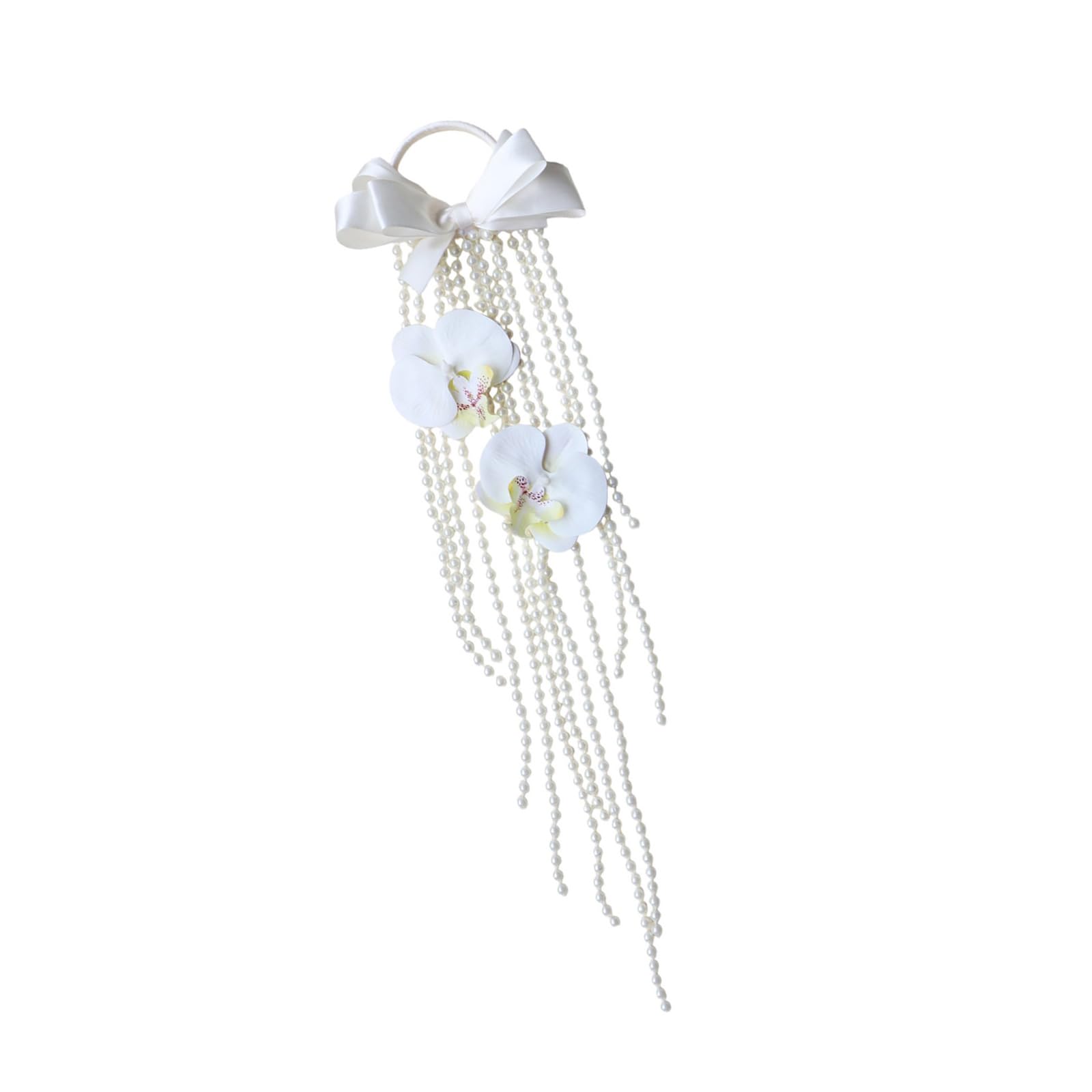 Laikoutd Realistic Floral Bouquet Waterfall Pearls Artificial Phalaenopsis Bridal for Wedding Ceremony Maid Keepsakes Realistic Floral Waterfall Pearls