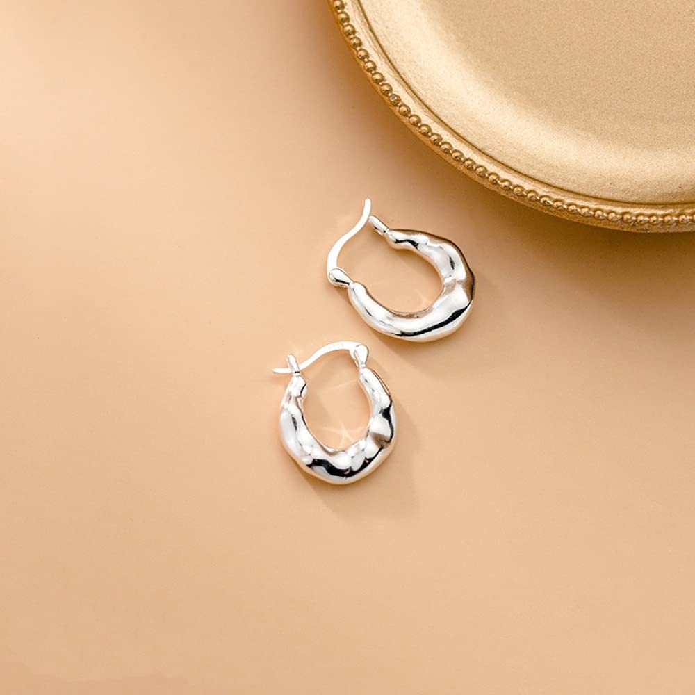 Ohrringe Silber 925 Creolen, Kreative Glänzende Unregelmäßige Stoßmuster Persönlichkeit Hypoallergene Klappbare Ohrringe Exquisite Kreis Endlosschleife Schmuck Für Dame Männer Mädchen Freun